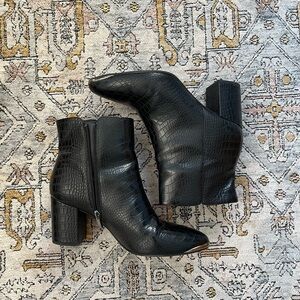 Franco Sarto Black Croc-Patterned Ankle Booties